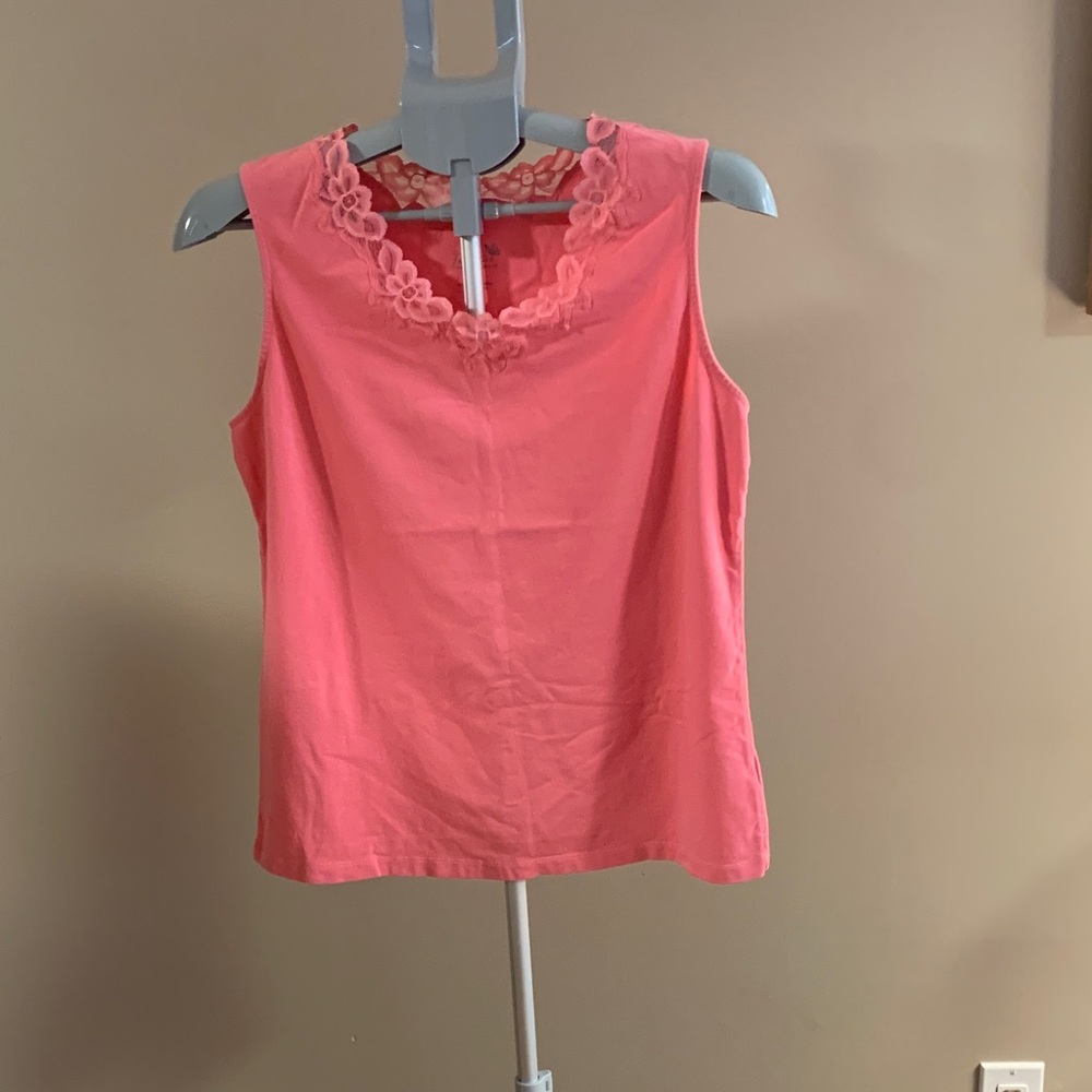 Coral Lace Trim Tank Top
